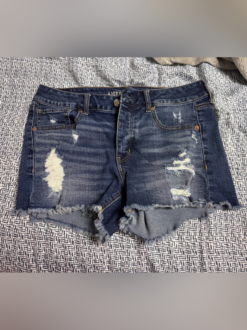 American Eagle Outfitters Dark Blue Distressed Denim Shorts